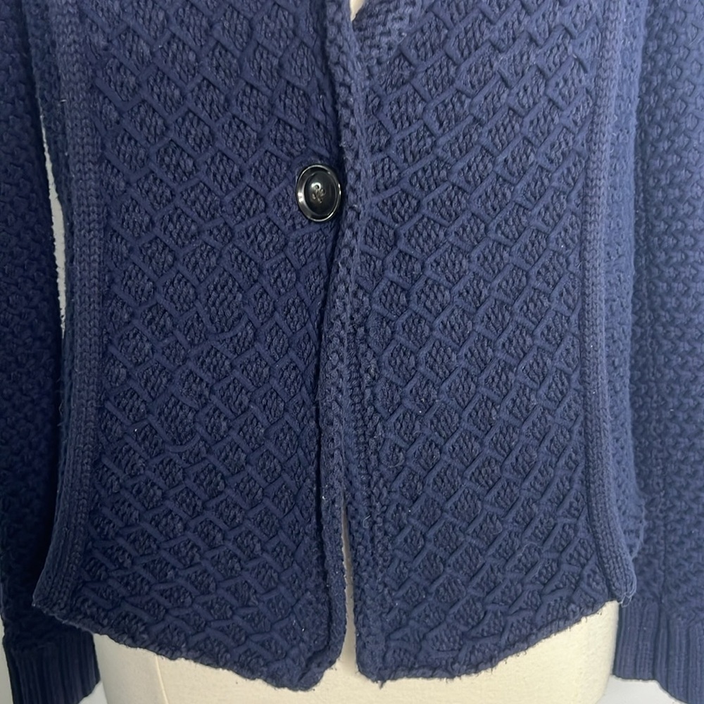 Anthro Maeve Chunky Cable Knit structured Cardigan Sweater navy Blue small - Picture 6 of 12